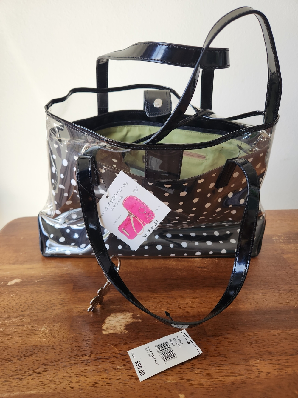 Nine West Clear Tote With Polka Dot Tote Bag insert 5 Pc Set NWT